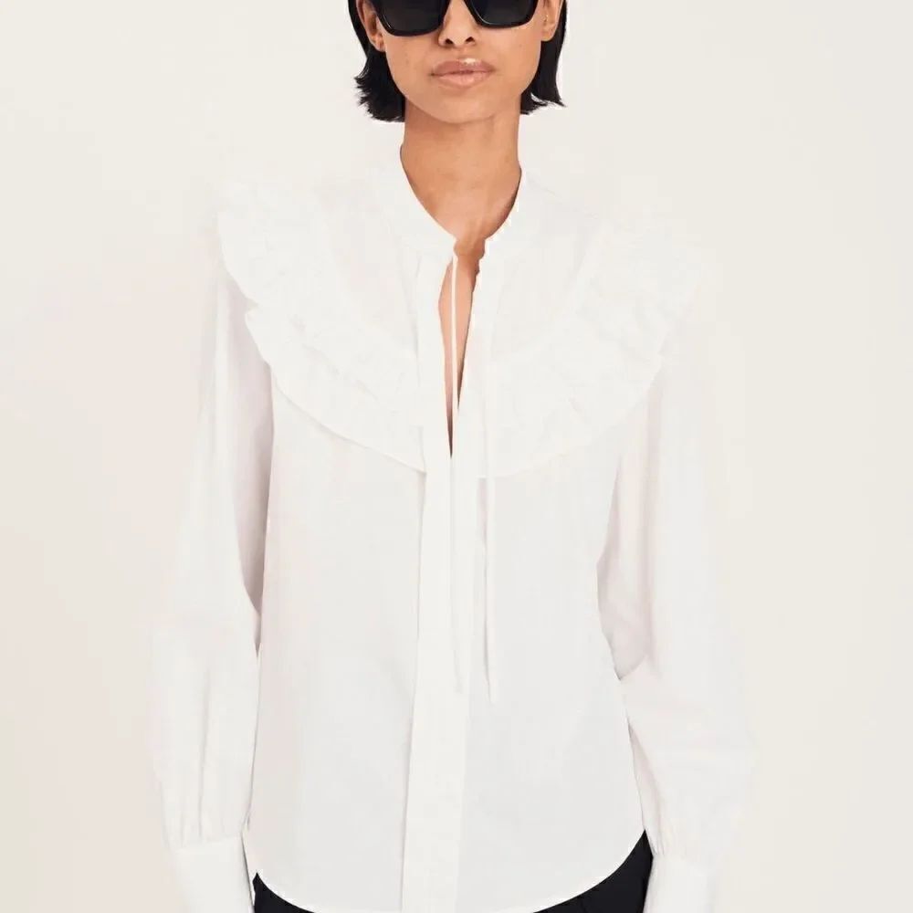 NWT Derek Lam Renee Long Sleeve Ruffle Button Down White Blouse - Picture 5 of 14